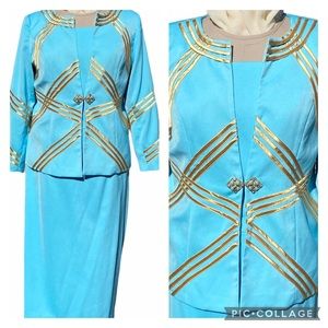 Turquoise 3PC Midnight Velvet Skirt Suit Church